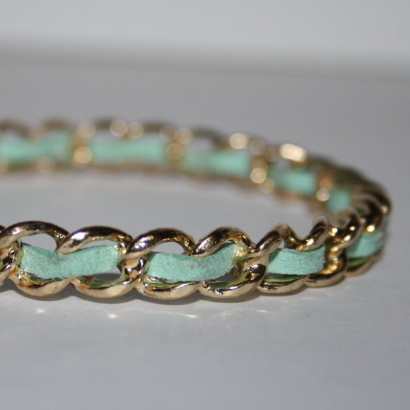 Gold and teal bangle bracelet 7"